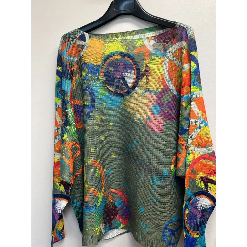 L142 Loowie Peace & Love Printed Knit Sweater | Round Neck | One Size S-L